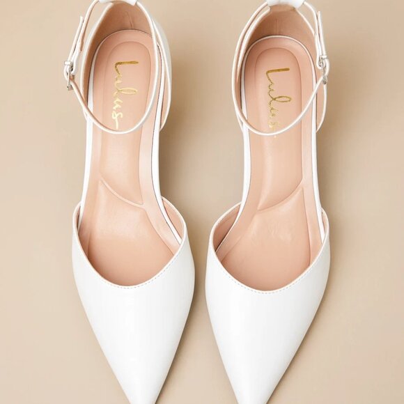 Lulu's Janica White Patent Pointed-Toe Kitten Heel Pumps - Picture 5 of 6